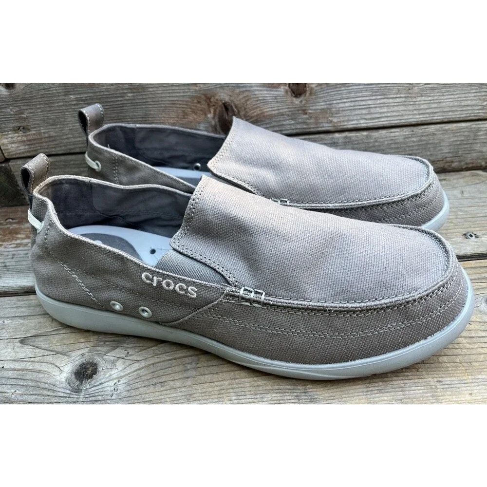 Crocs Walu Men's 13 Canvas Slip-On Loafers Casual Shoes 207635 - Gray